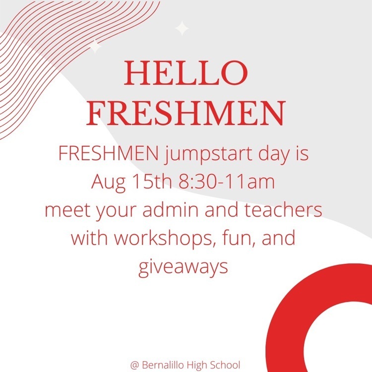 Inviting all 9th graders to join us on the Bernalillo High School Campus for Freshman Jumpstart! #welcometothespartanempire